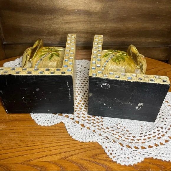 Art deco Gold tone pair of luxury carved Type of Elefants Bookends. - Picture 7 of 7